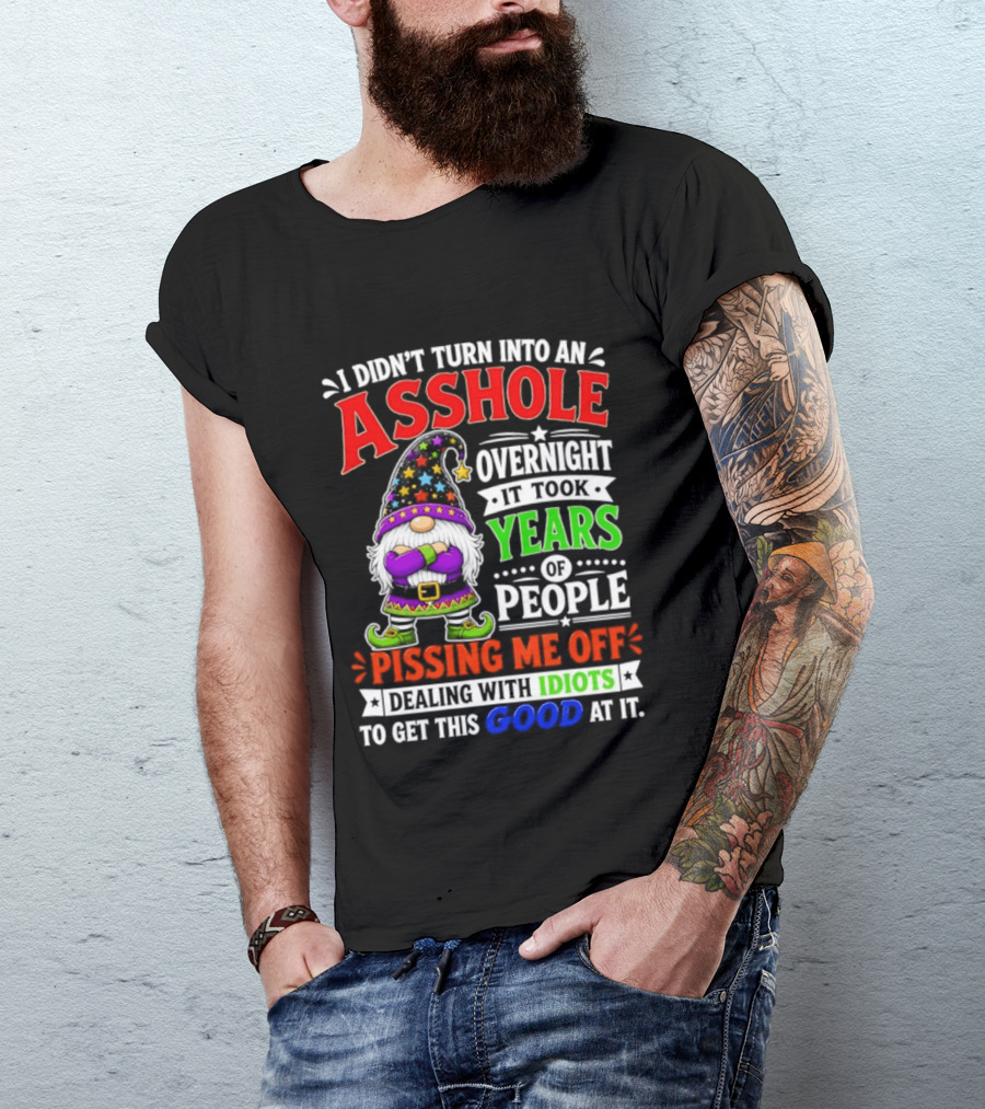 I Didn't Turn Into An Asshole Overnight It Took Years Of People Pissing Me Off Dealing With Idiots Gnome T-Shirt