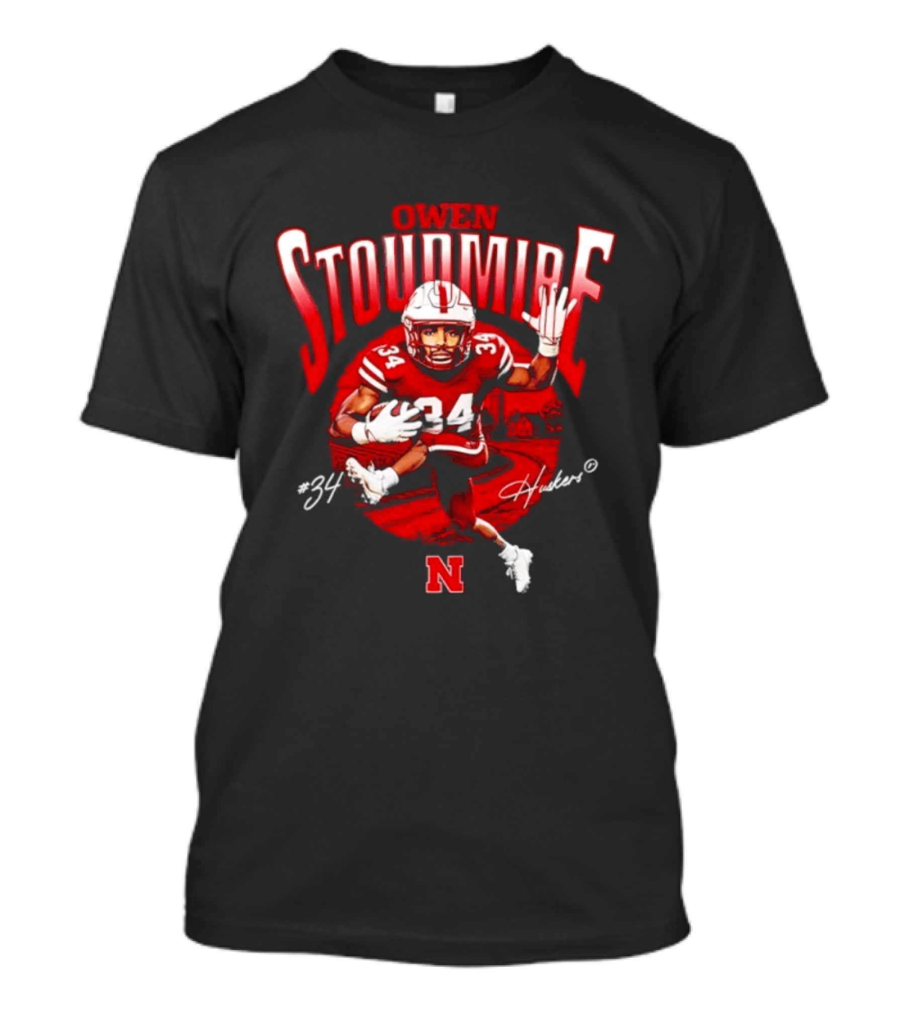 Owen Stoudmire 34 Nebraska Cornhuskers Football Player Caricature Huskers Signature T-Shirt