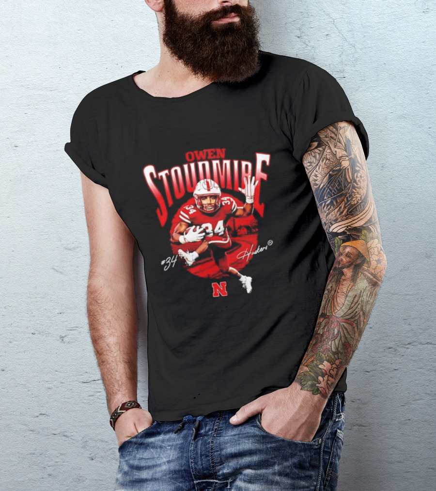 Owen Stoudmire 34 Nebraska Cornhuskers Football Player Caricature Huskers Signature T-Shirt