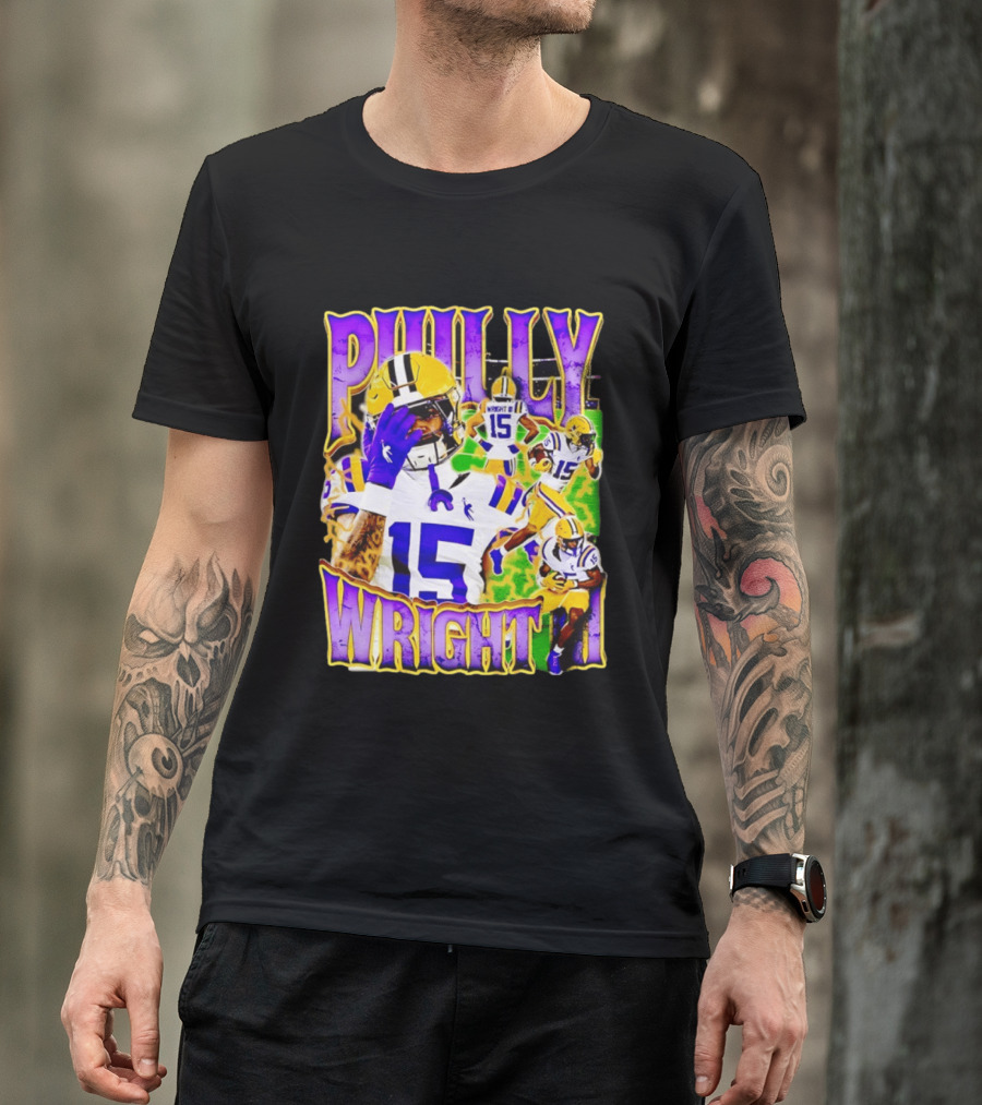 Philly Wright III LSU Tigers Football Number 15 Bayou NCAA Player T-Shirt