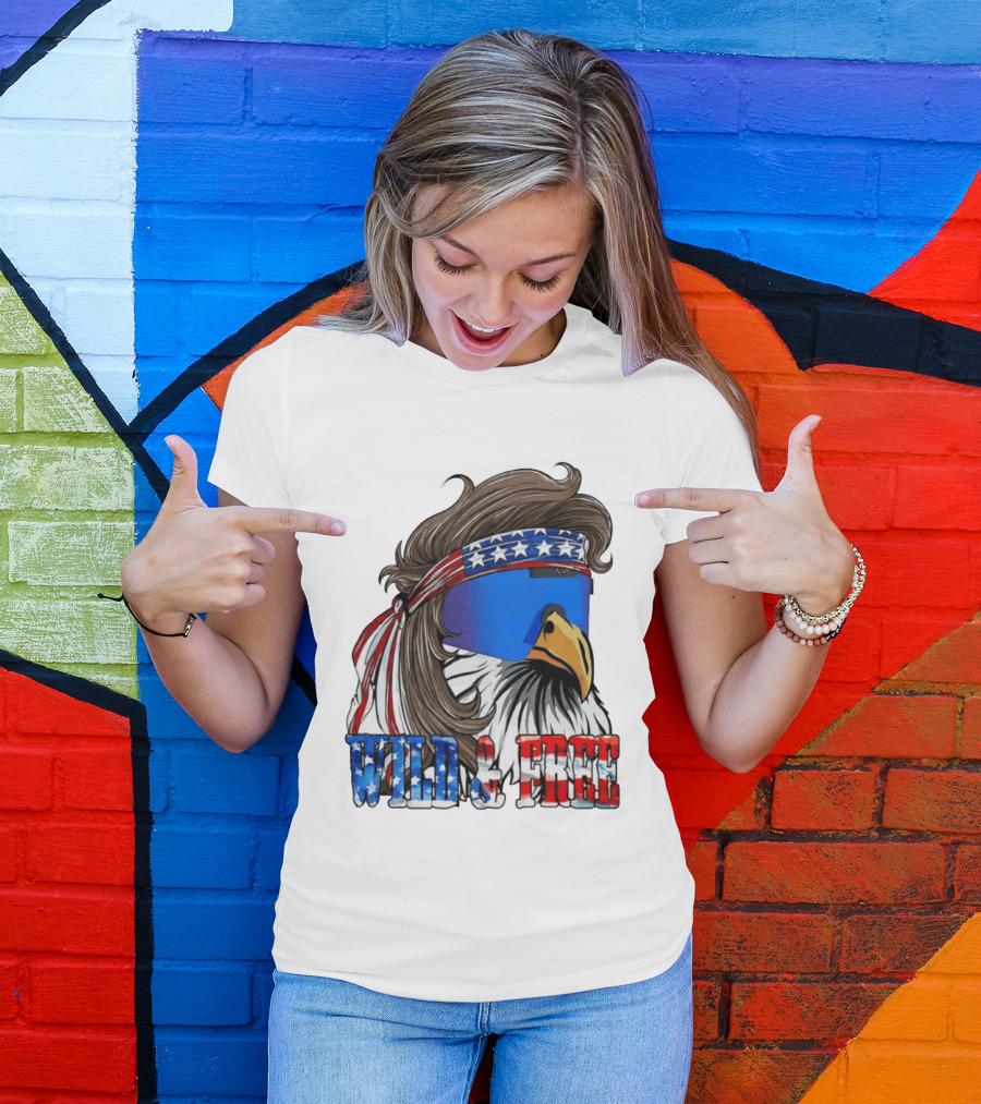 Wild And Free Bald Eagle USA Flag Bandana And Sunglasses T-Shirt