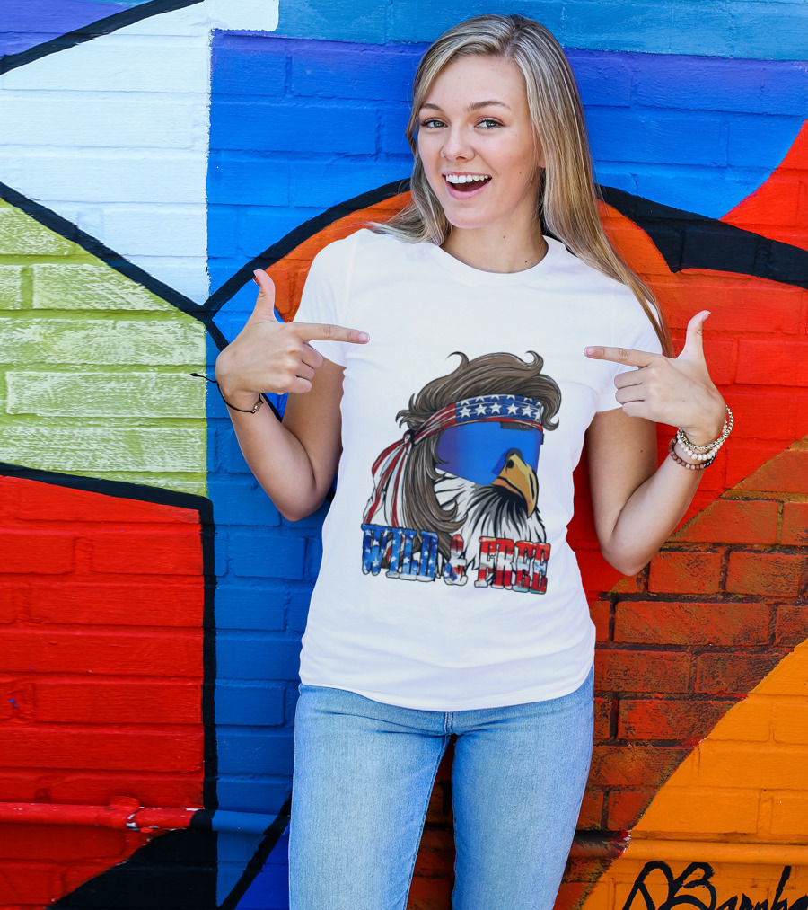Wild And Free Bald Eagle USA Flag Bandana And Sunglasses T-Shirt