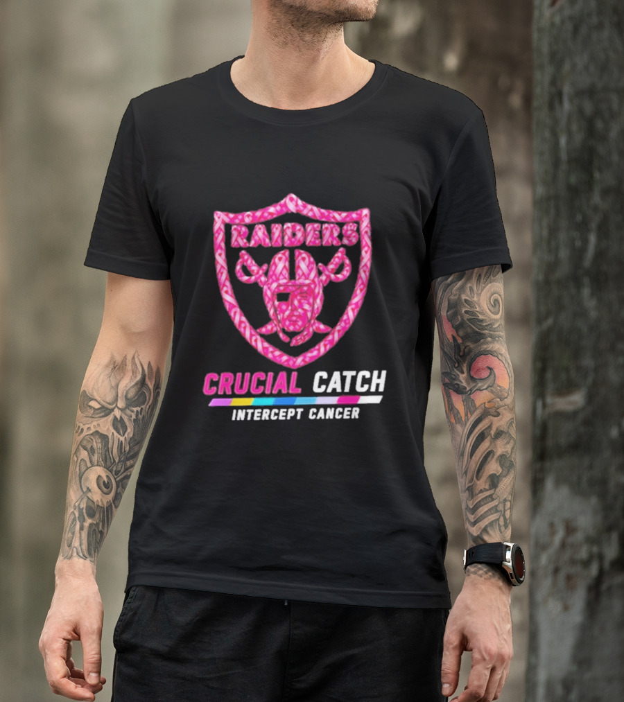 Las Vegas Raiders Crucial Catch Intercept Cancer Pink Ribbon Logo 2026 T-Shirt