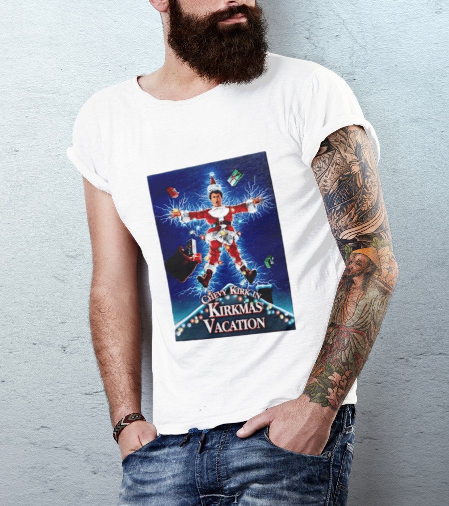 Chevy Kirk In Kirkmas Vacation Christmas Presents Lights Santa Suit Explosion T-Shirt