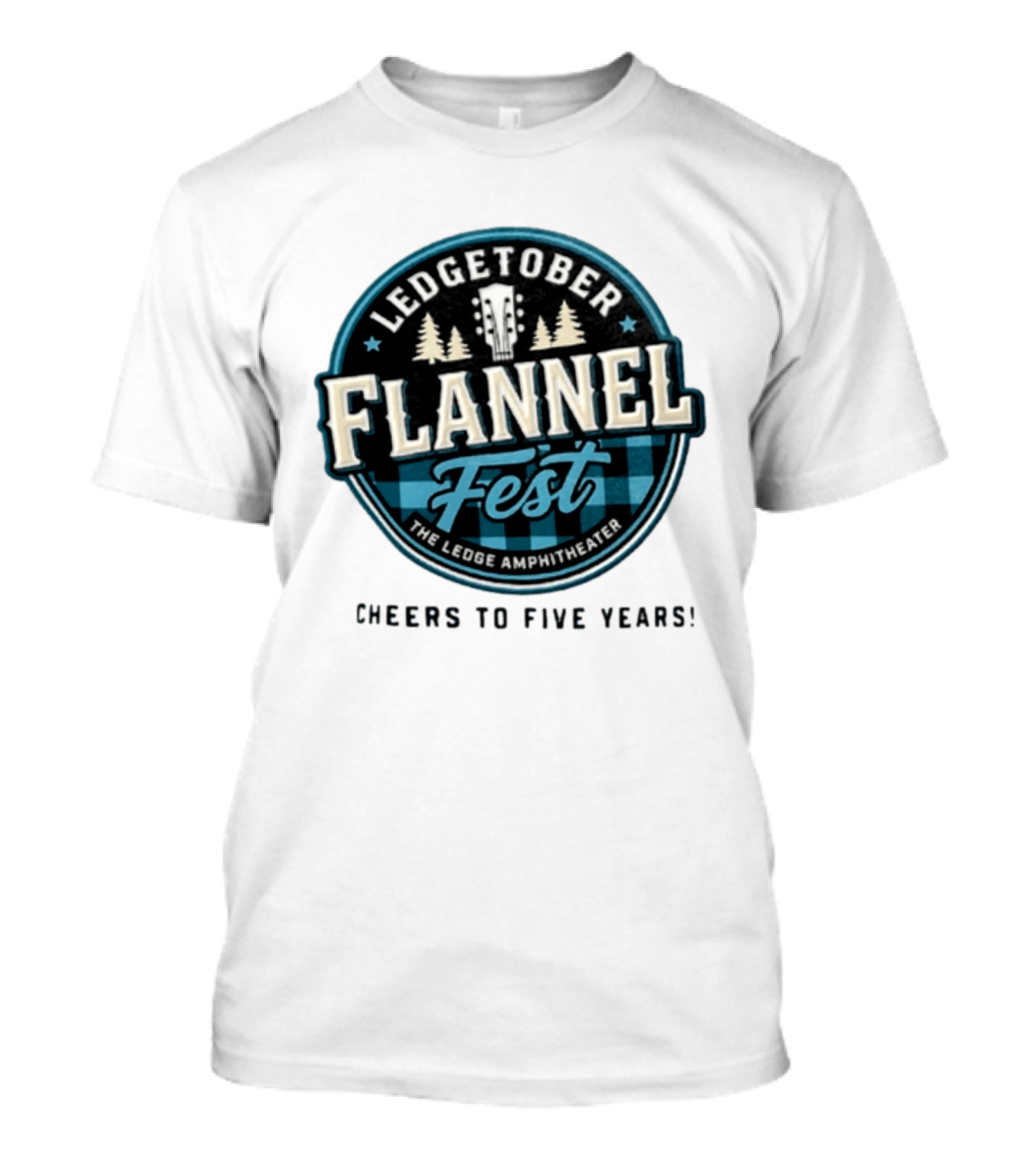 LedgeTober Flannel Fest The Ledge Amphitheater Cheers To Five Years Celebration With Trees And Guitar T-Shirt
