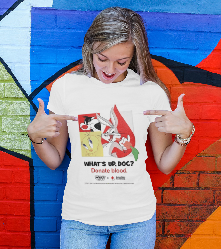 What's Up Doc Donate Blood Looney Tunes American Red Cross Bugs Bunny Tweety Bird T-Shirt