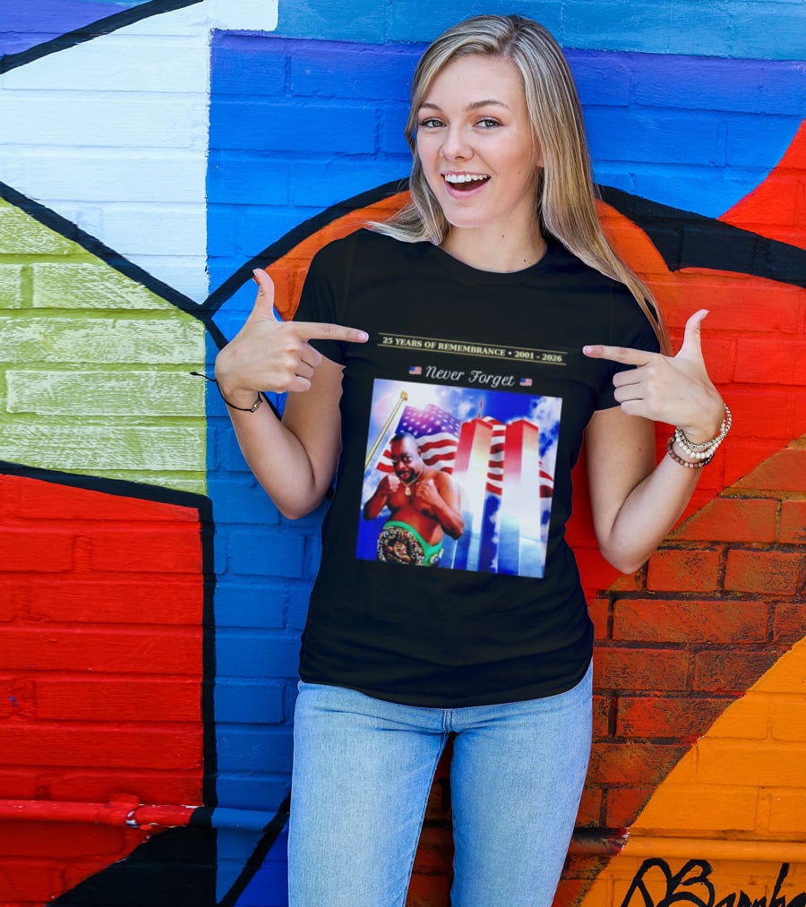 25 Years Of Remembrance 2001 2026 Beetlejuice Never Forget Twin Towers Boxing Belt American Flag T-Shirt