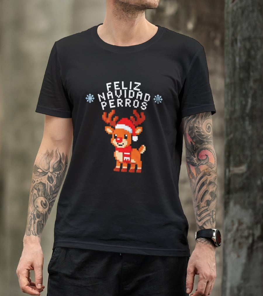 Feliz Navidad Perros Pixel Art Christmas Reindeer T-Shirt