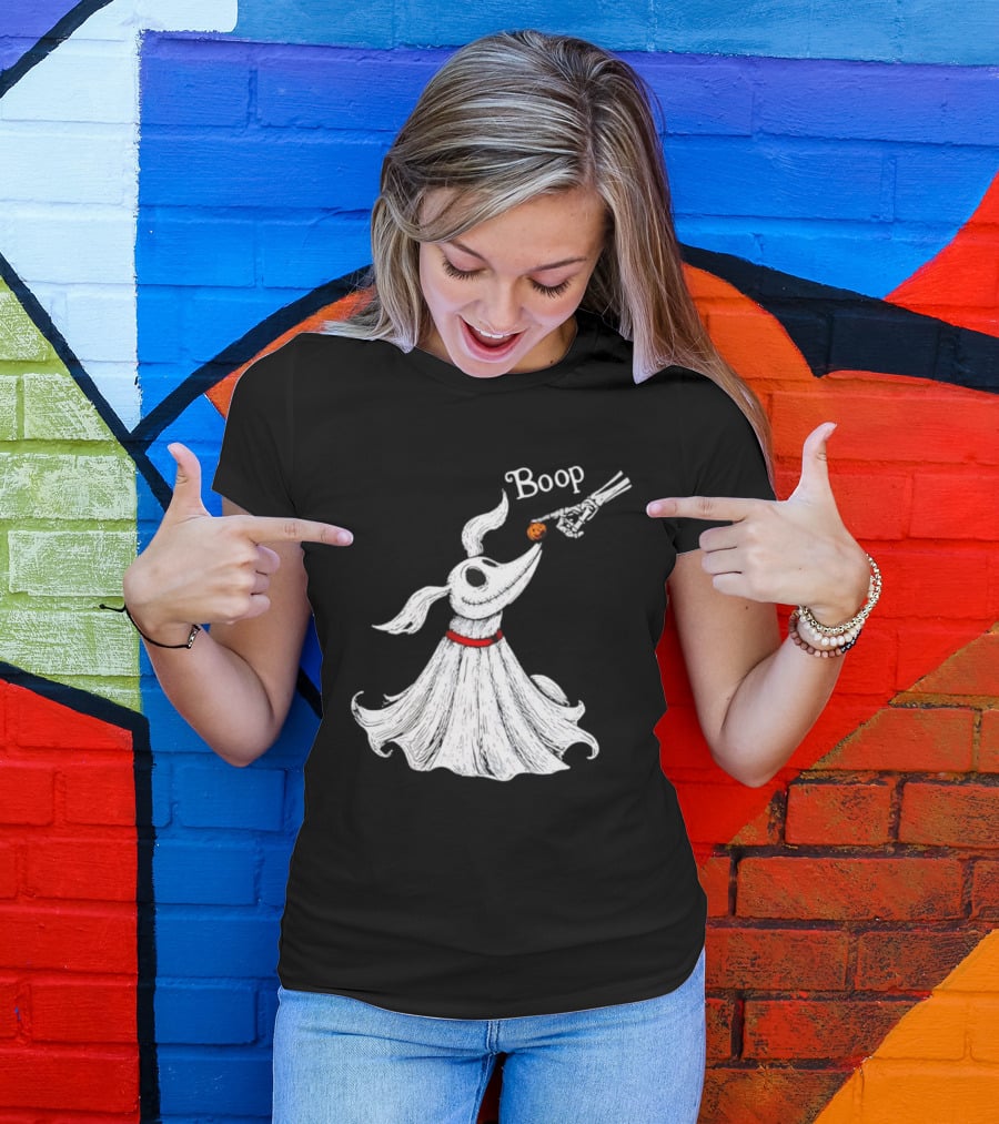 Zero Dog Boop Halloween Skeleton Hand Ghost Dog Pumpkin Nose T-Shirt