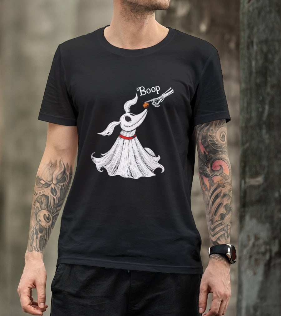 Zero Dog Boop Halloween Skeleton Hand Ghost Dog Pumpkin Nose T-Shirt