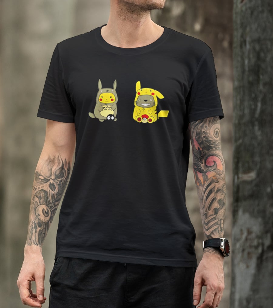 Pikachu Pokémon My Neighbor Totoro Studio Ghibli Crossover Characters T-Shirt