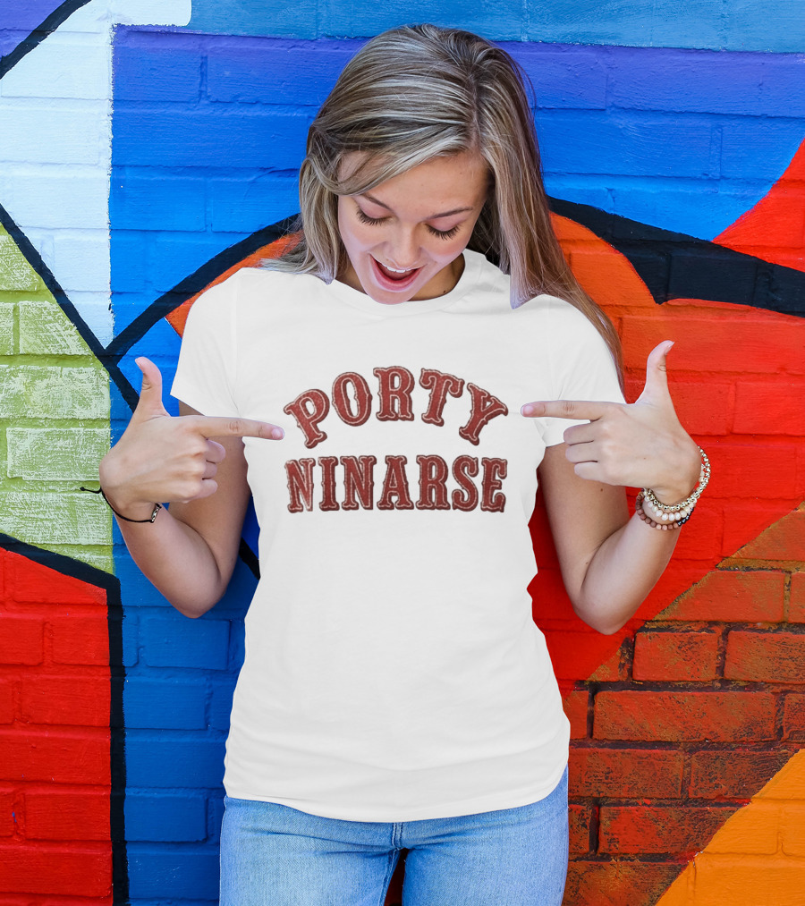 Porty Ninarse Retro Red Distressed Font T-Shirt