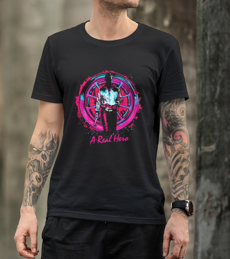 Drive Ryan Gosling Synthwave A Real Hero Wheel T-Shirt