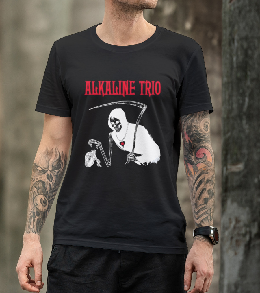 Alkaline Trio Grim Reaper Scythe Heart Skeleton T-Shirt