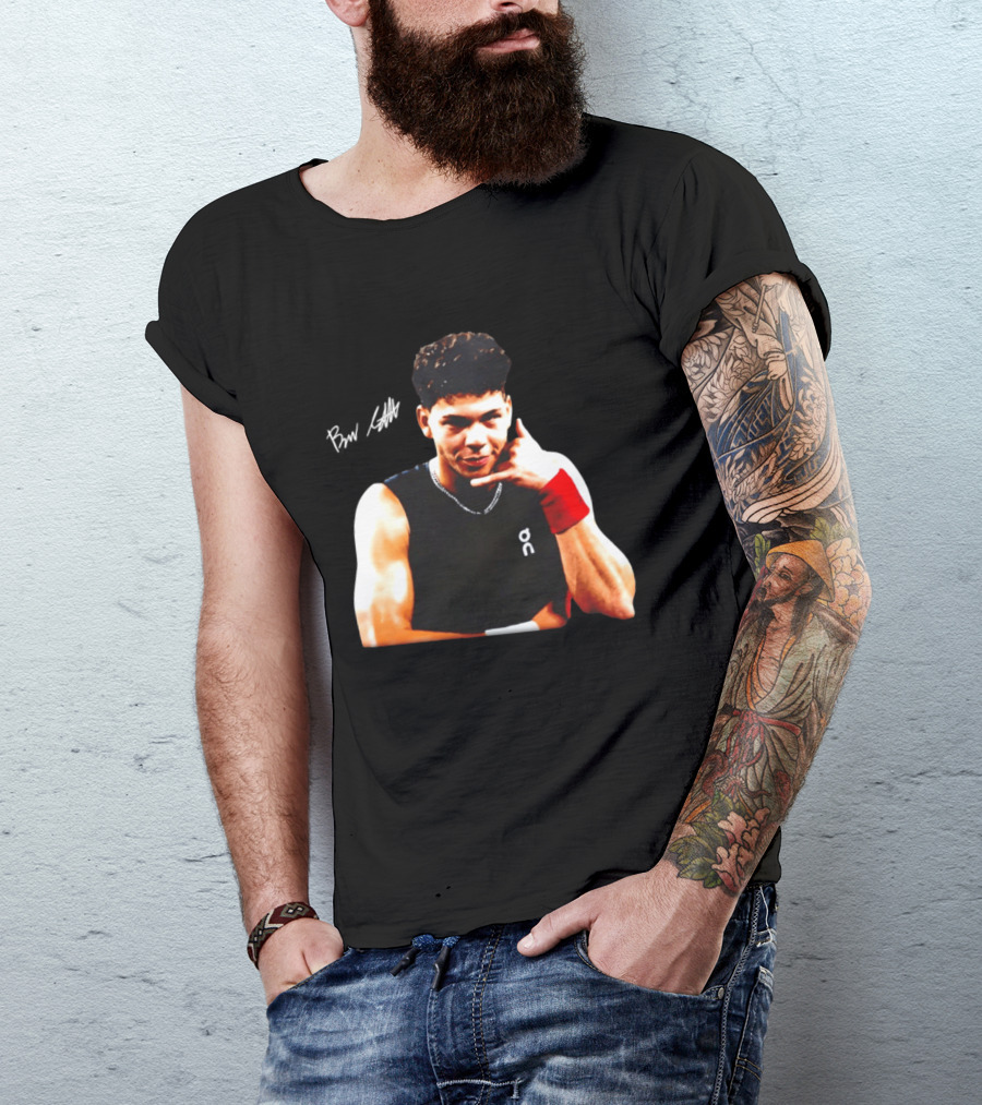 Ben Shelton Phone Gesture On Athletic Tank With Red Wristband T-Shirt