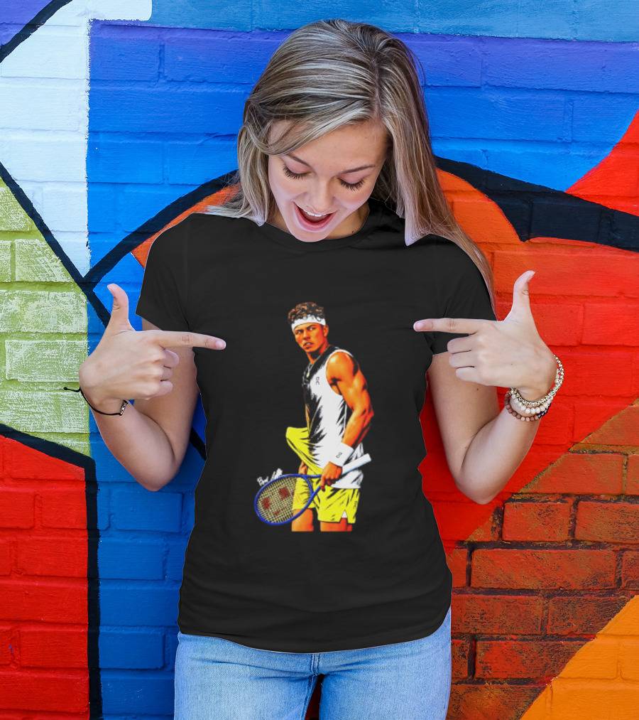 Ben Shelton Tennis Player 2026 Cartoon With Headband And Racket T-Shirt