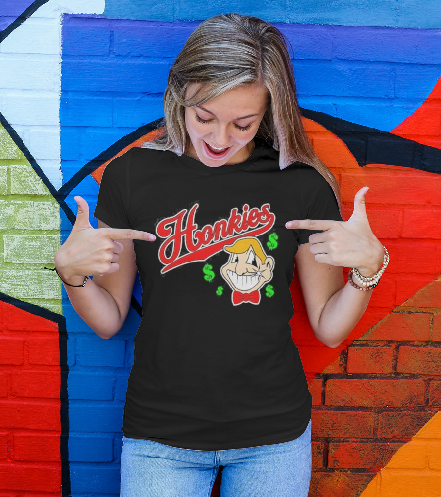 Honkies Red Script With Cartoon Face And Dollar Signs T-Shirt