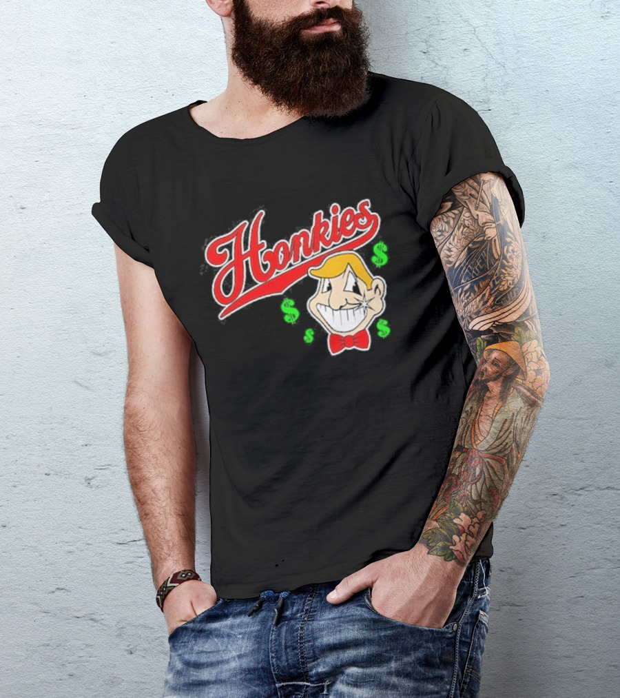 Honkies Red Script With Cartoon Face And Dollar Signs T-Shirt