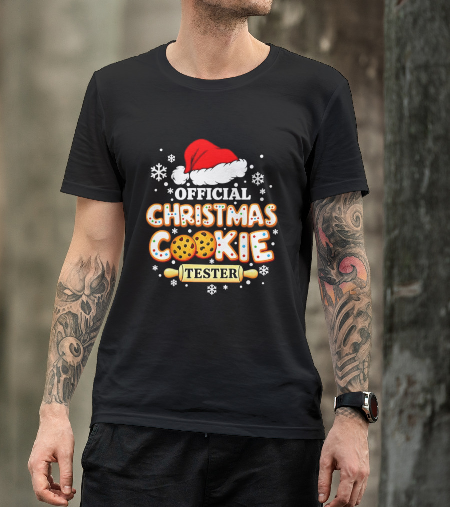 Official Christmas Cookie Tester Santa Hat Snowflakes T-Shirt