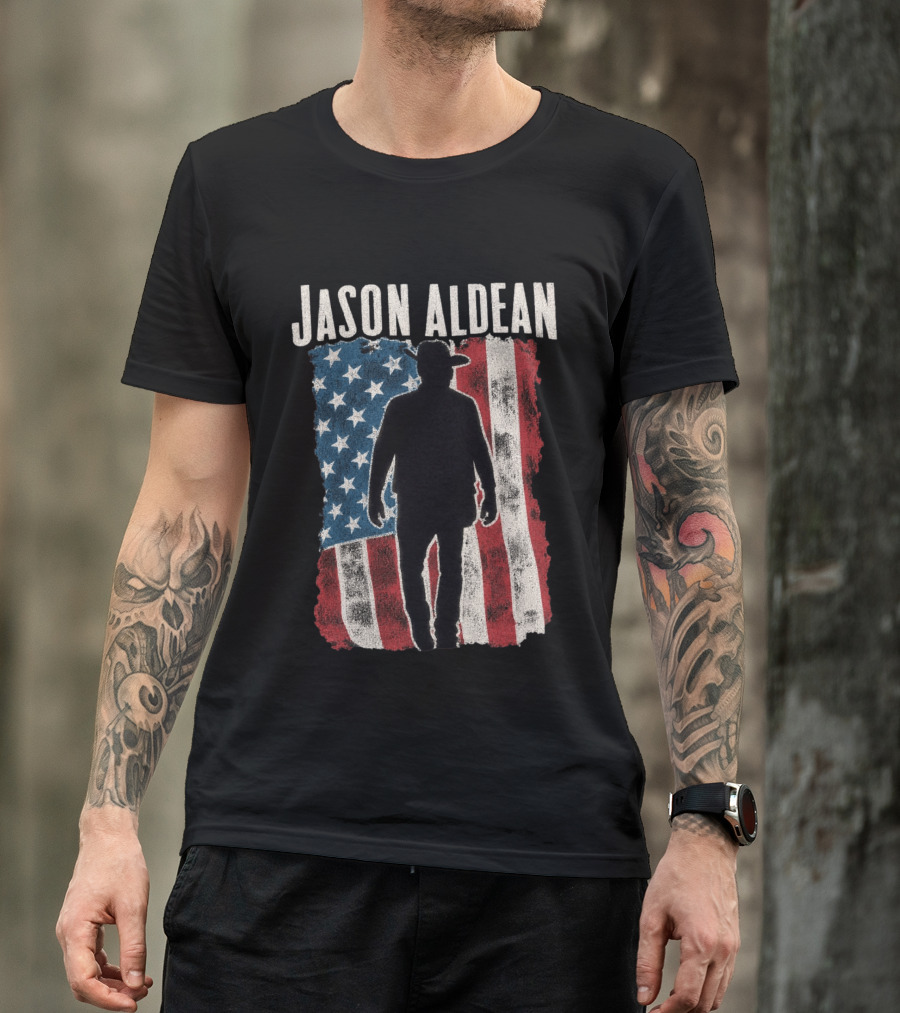 Jason Aldean Tour 2026 American Flag Cowboy T-Shirt