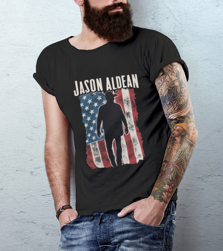 Jason Aldean Tour 2026 American Flag Cowboy T-Shirt