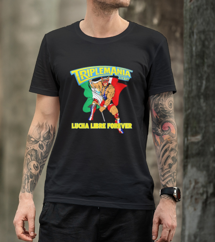 Triplemania XXXIV Lucha Libre Forever Wrestler Mexican Flag T-Shirt