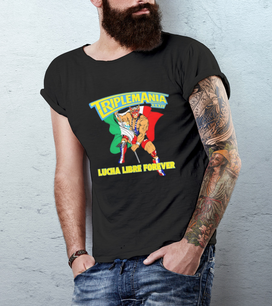 Triplemania XXXIV Lucha Libre Forever Wrestler Mexican Flag T-Shirt