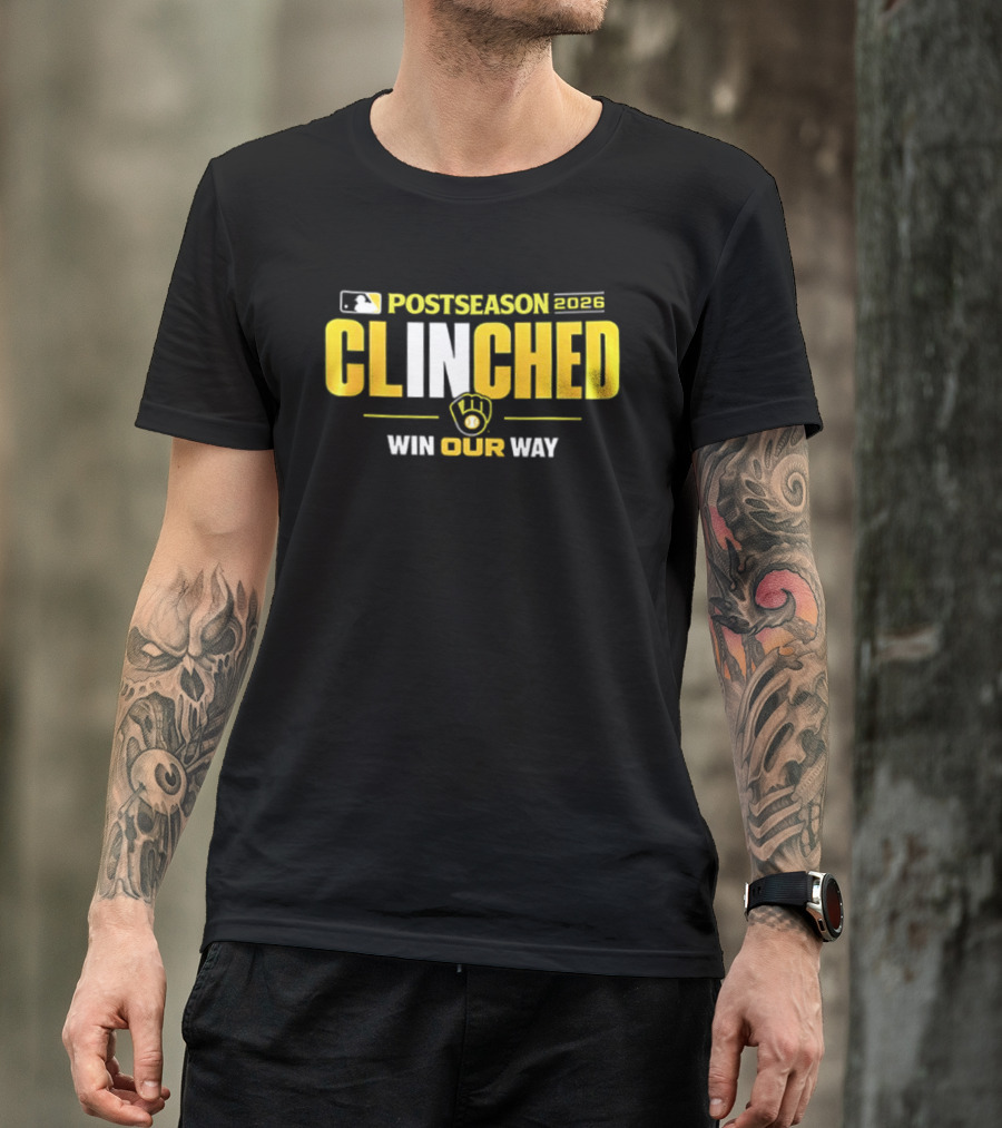 MLB Postseason 2026 Clinched Win Our Way Milwaukee Brewers Stadium Skyline T-Shirt