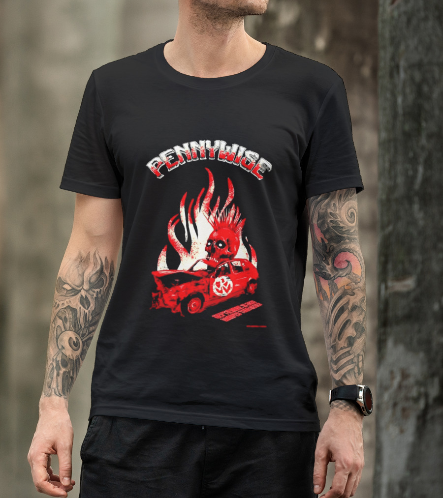 Pennywise Punk Rock Skull Flames Car Warped Tour T-Shirt