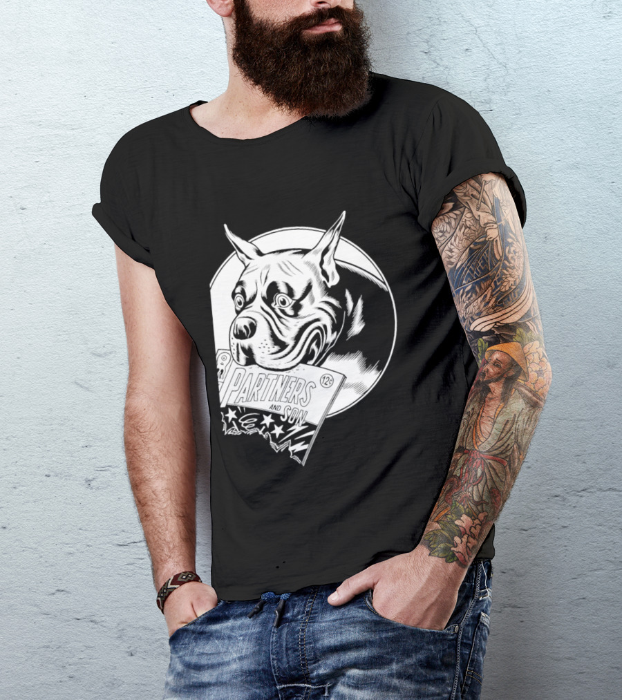 Pitbull Dog Comic Book With Biting Graphic And Stars T-Shirt