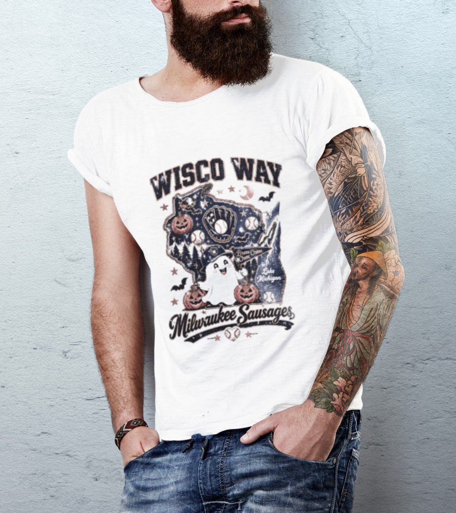 Wisco Way Milwaukee Sausages Halloween Ghosts 2026 T-Shirt