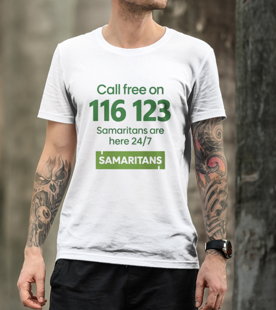 Aston Villa Together Against Suicide Samaritans 116 123 Call Free 24/7 T-Shirt