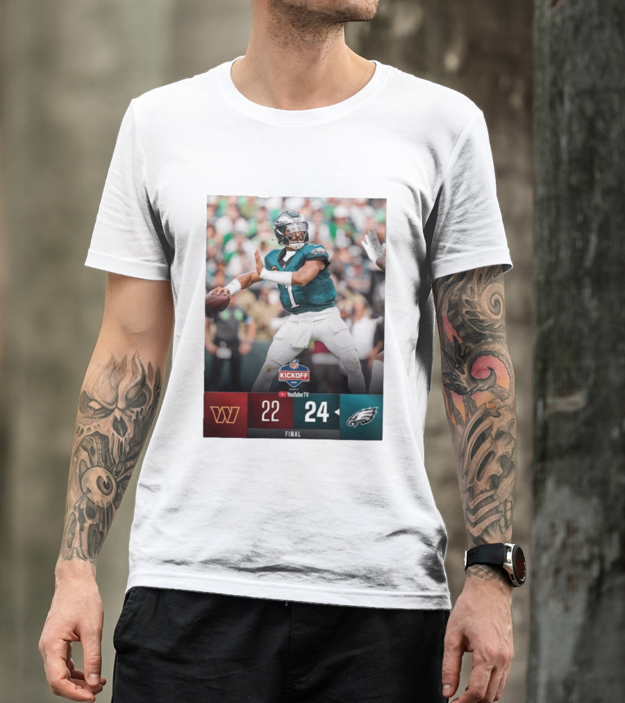 Jalen Hurts NFL Kickoff Philadelphia Eagles Victory 24 22 Final T-Shirt