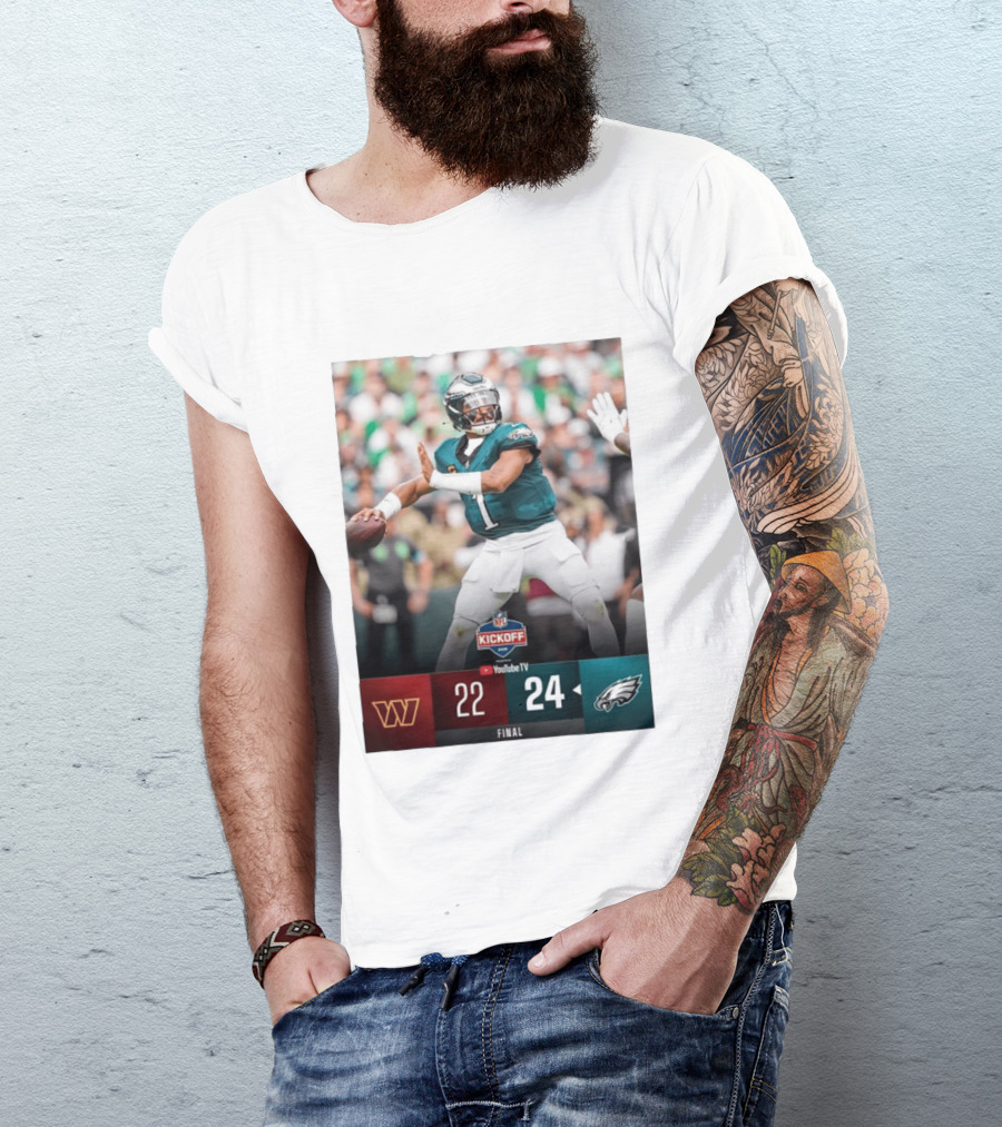 Jalen Hurts NFL Kickoff Philadelphia Eagles Victory 24 22 Final T-Shirt
