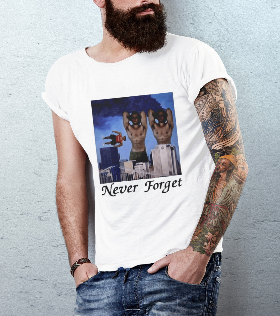 Never Forget 9 11 Internet Meme Edgy Humor Floating Character Twin Towers T-Shirt