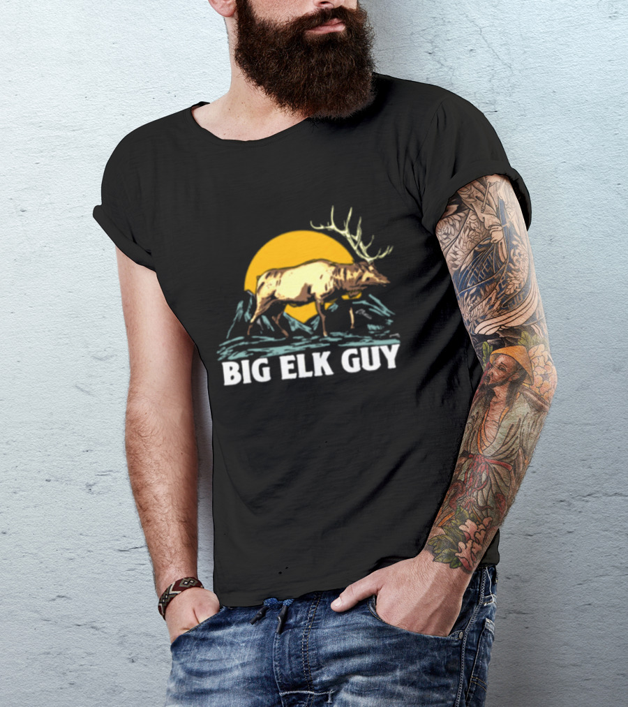 Big Hunting Guy Store Big Elk Guy Hunting Hat Elk Mountain Sun Scene T-Shirt