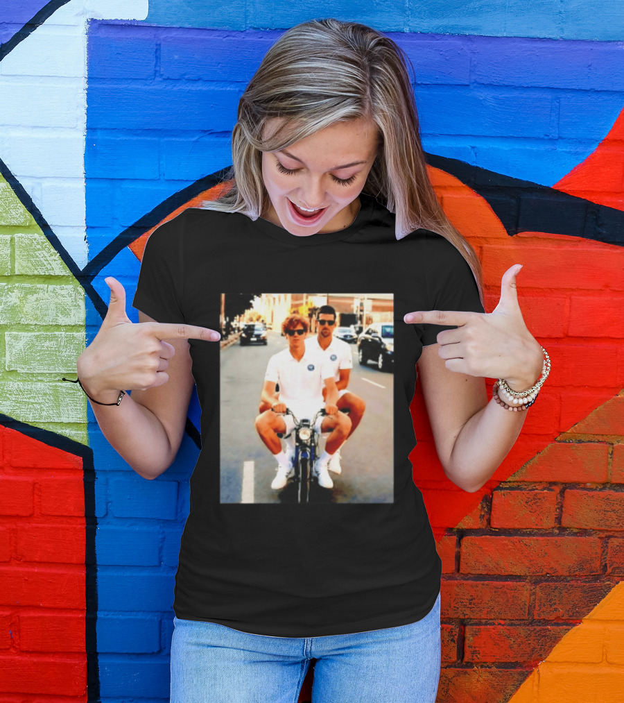 Jannik Sinner Novak Djokovic 2026 Motorcycle Ride Tennis Stars T-Shirt