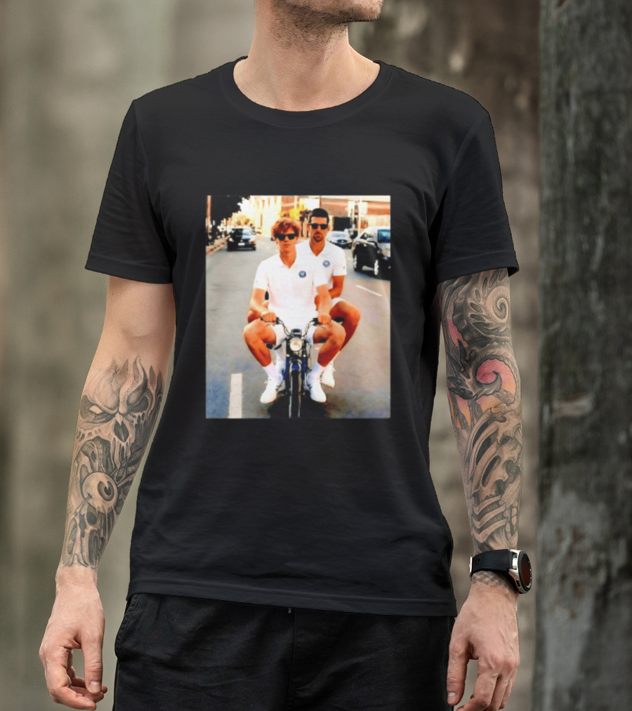 Jannik Sinner Novak Djokovic 2026 Motorcycle Ride Tennis Stars T-Shirt