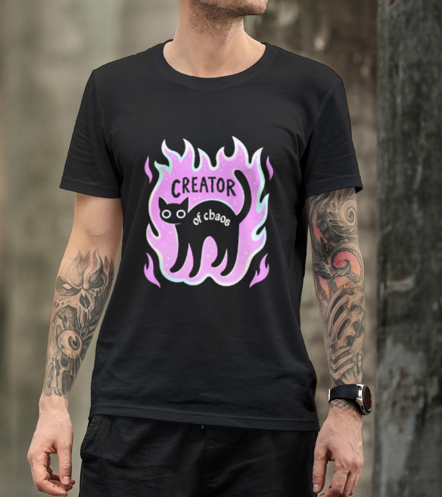 Creator Of Chaos Black Cat Witchy Purple Flame T-Shirt