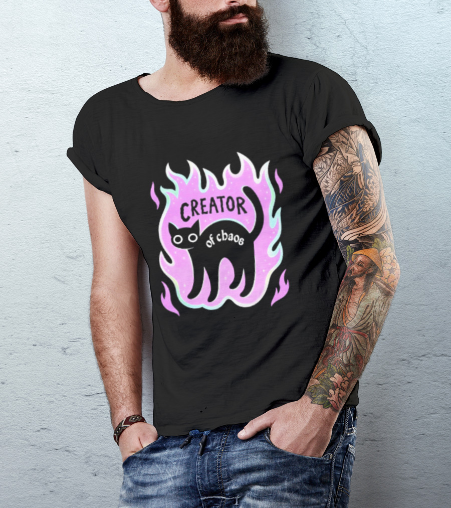 Creator Of Chaos Black Cat Witchy Purple Flame T-Shirt