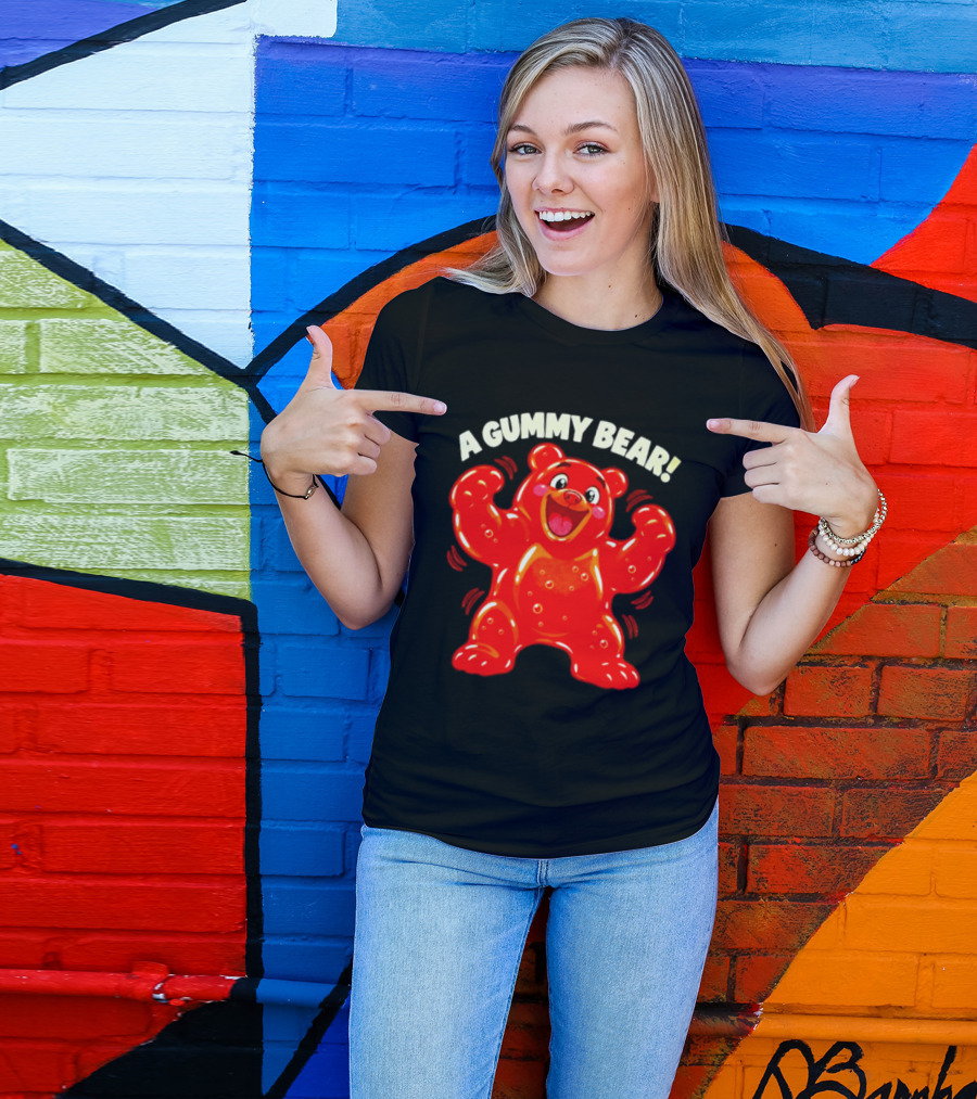 A Gummy Bear Candy Cartoon Enthusiastic Red Bear With Cheery Expression T-Shirt