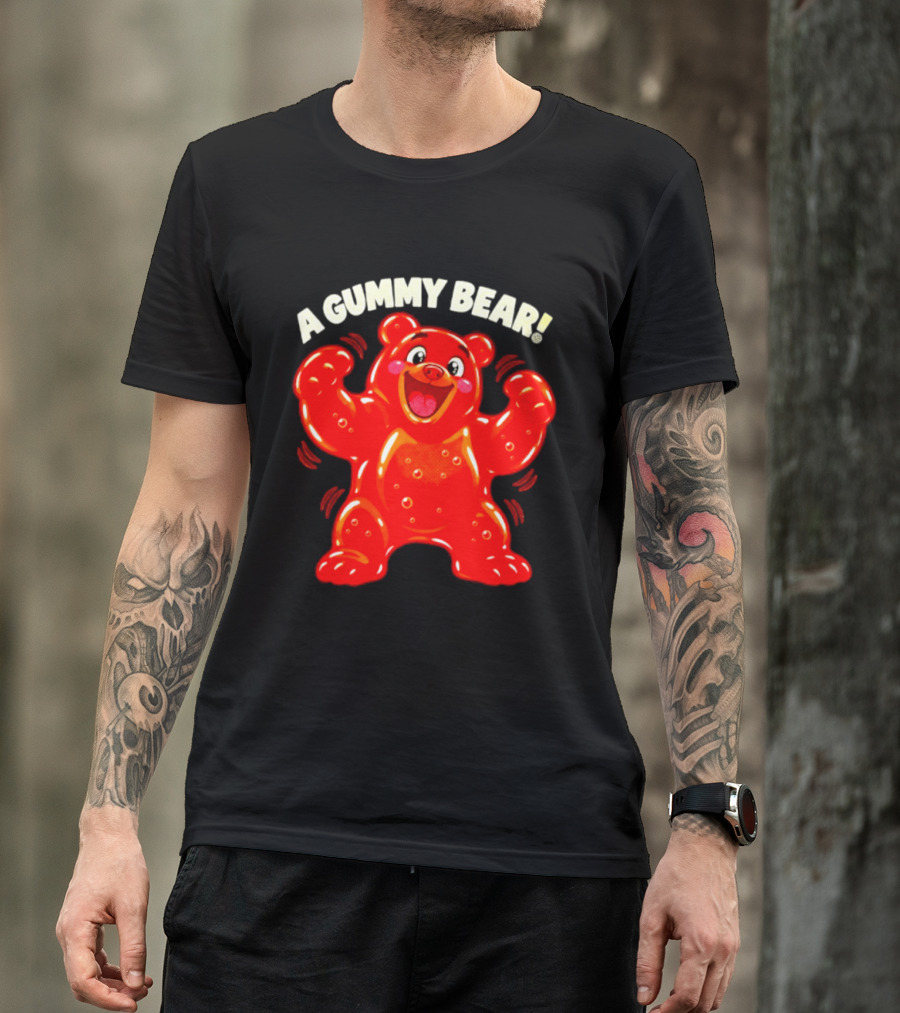 A Gummy Bear Candy Cartoon Enthusiastic Red Bear With Cheery Expression T-Shirt