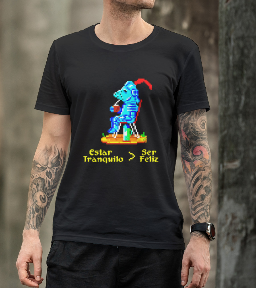 Estar Tranquilo Ser Feliz Pixel Knight Retro Gaming Aesthetic T-Shirt