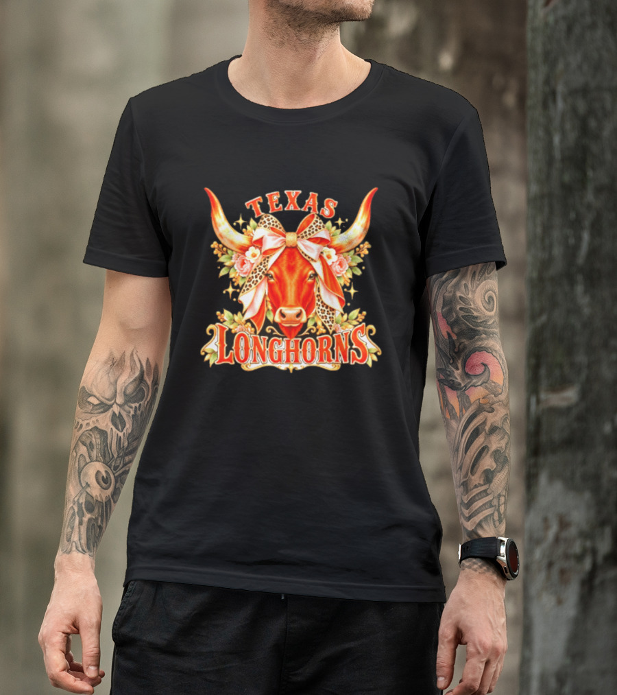 Texas Longhorns Floral Leopard Bow Cow T-Shirt