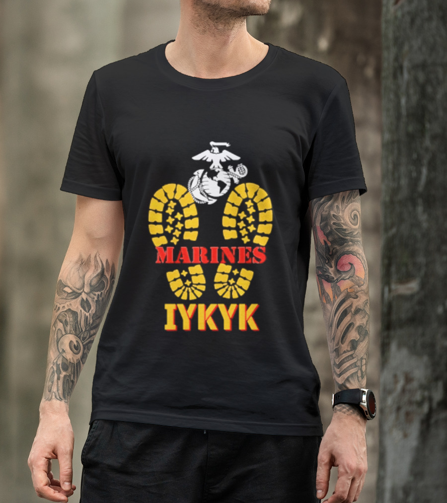 Marines IYKYK USMC Eagle Globe Anchor Boot Print T-Shirt