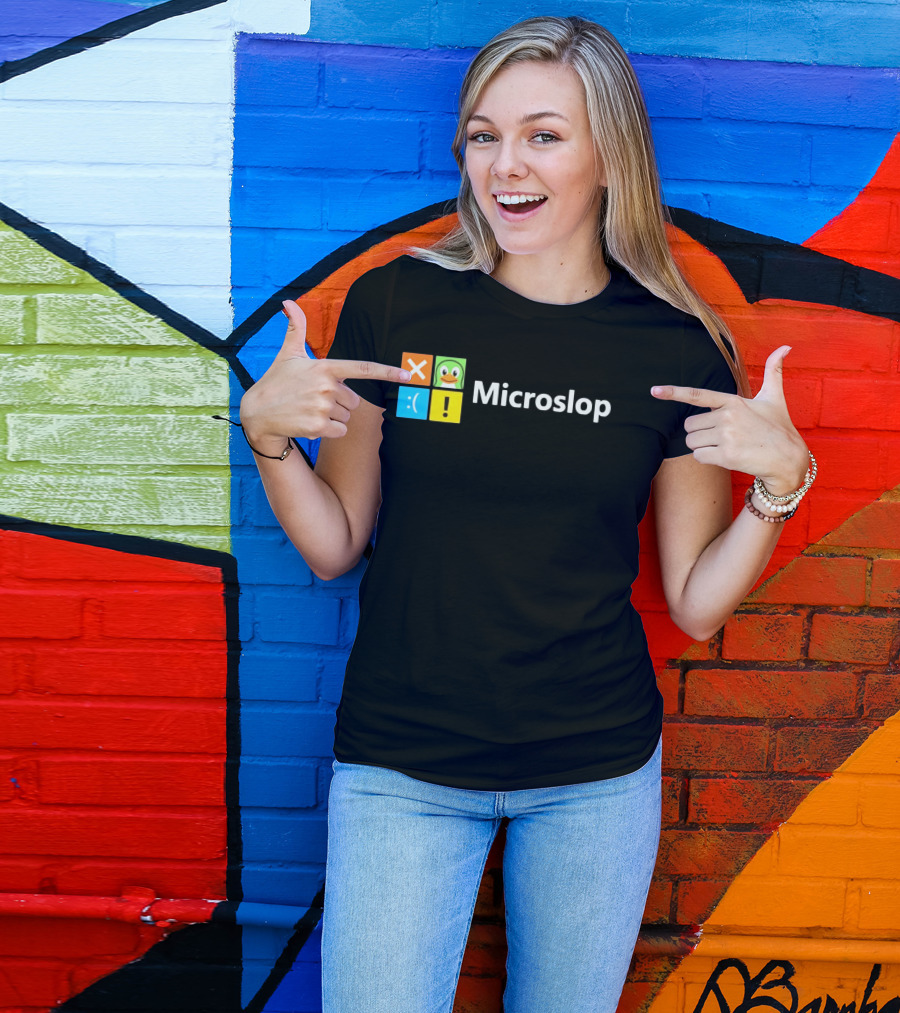 Microslop Parody Tech Developer Icons Linux Microsoft Windows T-Shirt