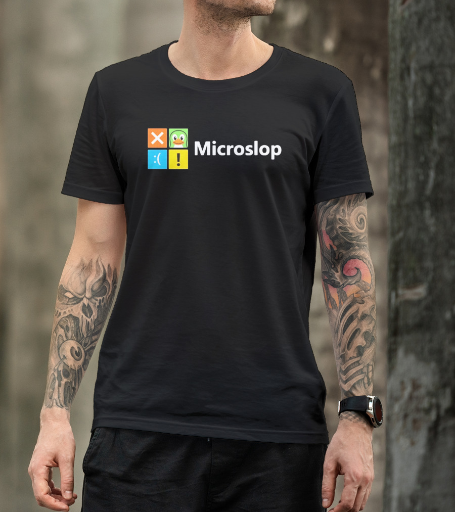 Microslop Parody Tech Developer Icons Linux Microsoft Windows T-Shirt