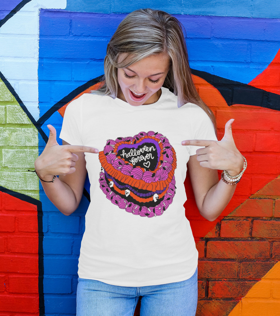 Halloween Forever Heart Cake Spooky Goth Aesthetic Skeleton Decor T-Shirt