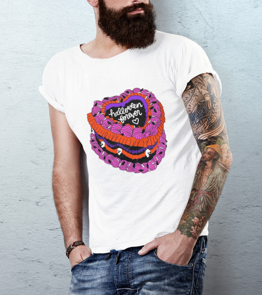 Halloween Forever Heart Cake Spooky Goth Aesthetic Skeleton Decor T-Shirt