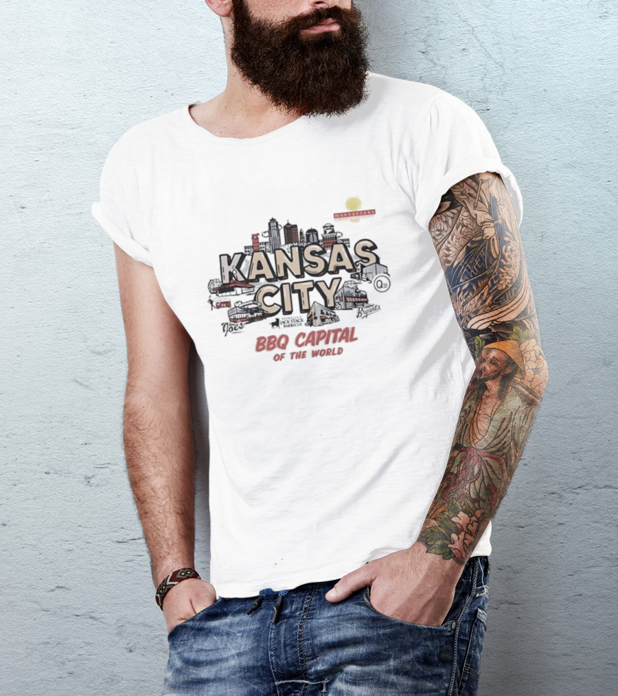 Kansas City BBQ Capital Of The World Skyline Retro Sun T-Shirt